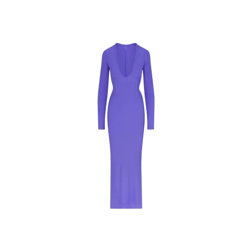 SKIMS SOFT LOUNGE DEEP PLUNGE LONG DRESS Long-Sleeved Dresses Women's Tanzanite