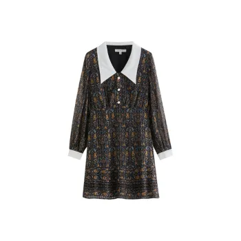 SHUIYUNJIAN Long Sleeved Dress Women's Black Floral