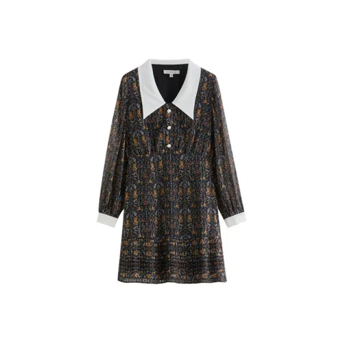 SHUIYUNJIAN Long Sleeved Dress Women's Black Floral