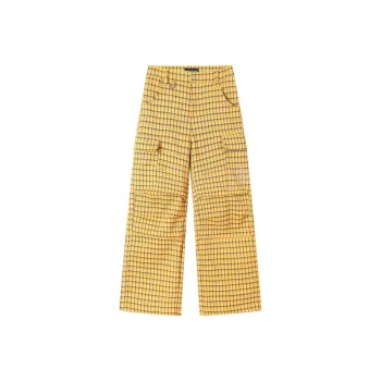 DANGEROUSPEOPLE Cargo Pants Women's Yellow Plaid Background