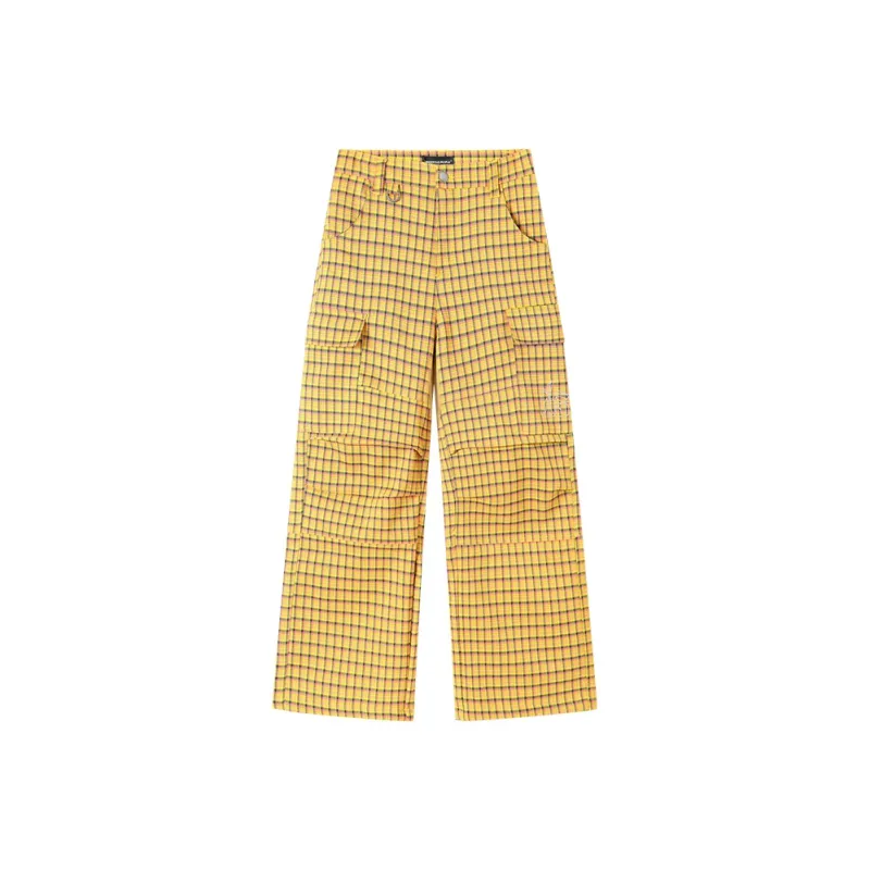 DANGEROUSPEOPLE Cargo Pants Women's Yellow Plaid Background-0