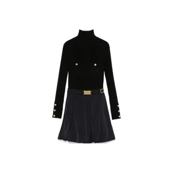 Elisabetta Franchi Logo Embroidered Narrow Ribbed Mini Dress