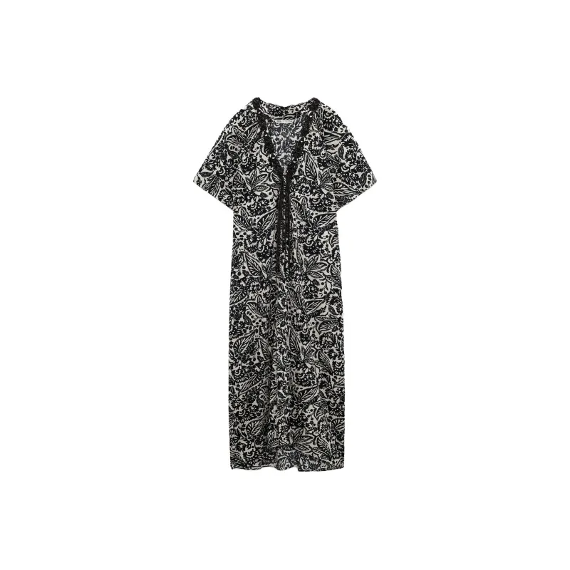 ZARA Short-Sleeved Dresses Women's White/Black-0