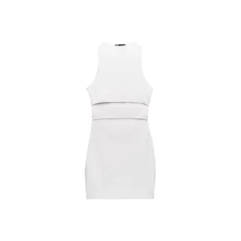 ZARA Cropped Solid Color Crew Neck Sleeveless Dress Women's White