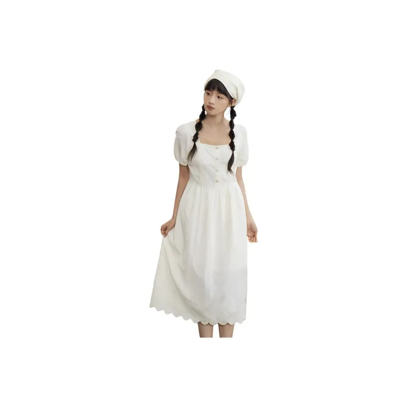 ZIHAN Short Sleeved Dress Women's Beige-0