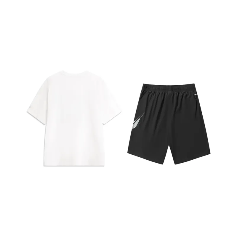 LiNing SS25 Casual Sportswear Unisex White Short Sleeved Shirt+Black Shorts-1
