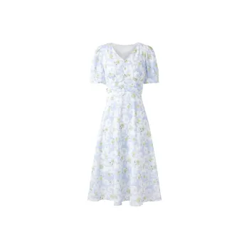 PEACEBIRD Short Sleeved Dress Women's Blue Pattern