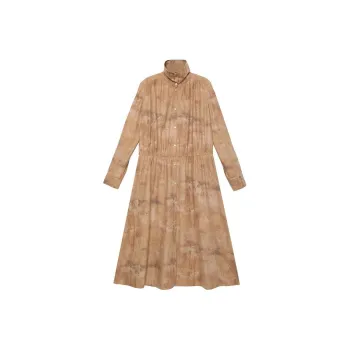 Half Circle Long-Sleeved Dresses Women's Patchwork Khaki