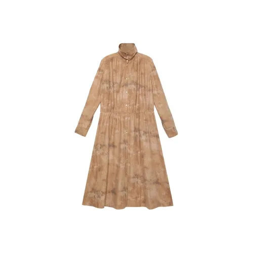 Half Circle Long-Sleeved Dresses Women's Patchwork Khaki
