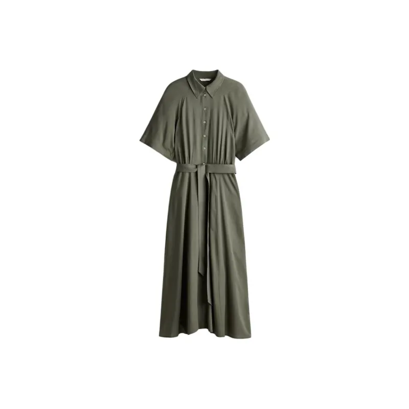 H&M Short Sleeved Dresses Women's Dark Khaki Green-0