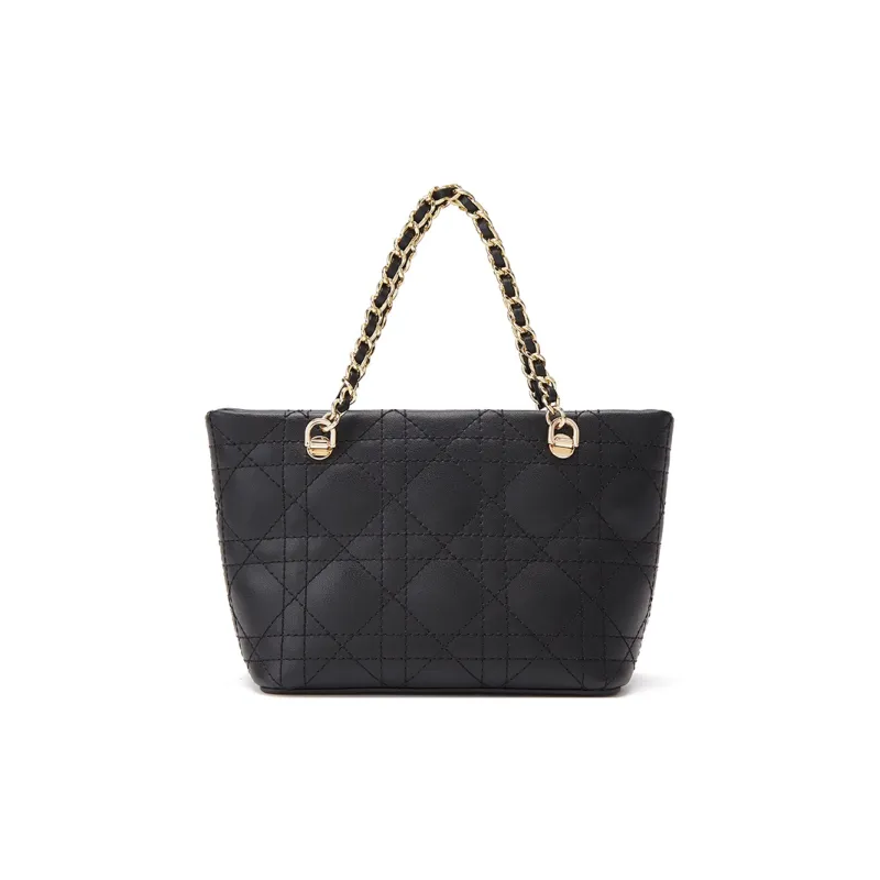 ELLE Cow Leather Tote Handbag Women's Black/White-2