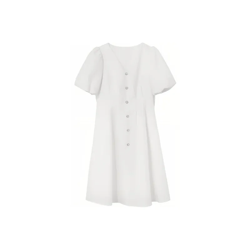 GOELIA Short Sleeved Dress Women's White-0