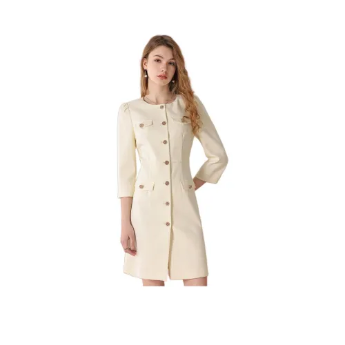 FENHONGMALI Long-Sleeved Dresses Women's Beige