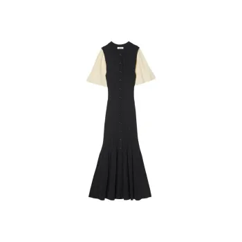 Sandro Ribbed-knit Button-up Midi Dress