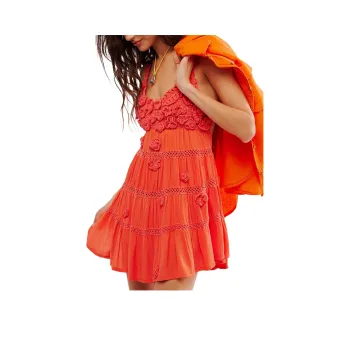 FREE PEOPLE Bali Sweet Dahlia Romper Slip Dresses Women's Coral/Coral