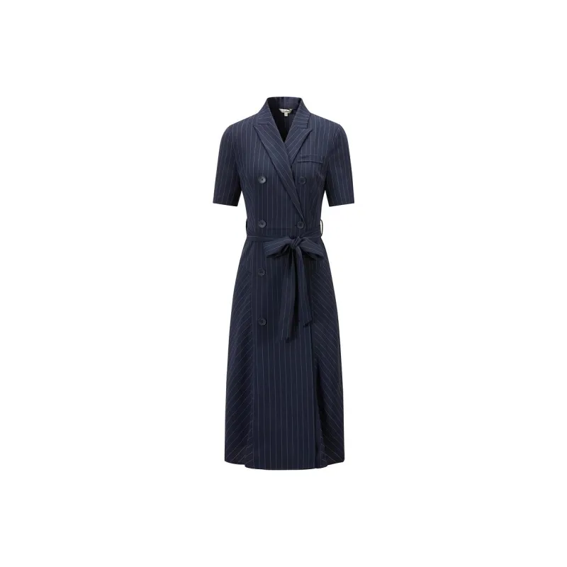 JZ Juzui Short Sleeved Dress Women's Dark Blue Stripe-0