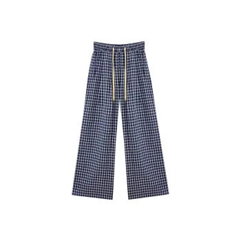 SUSANSAN Casual Pants Women's Navy Blue Plaid