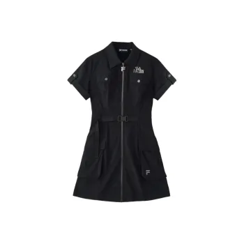 FILA FUSION Chinese Olympic Skateboarding Series Short Sleeved Dresses Women's Jet Black