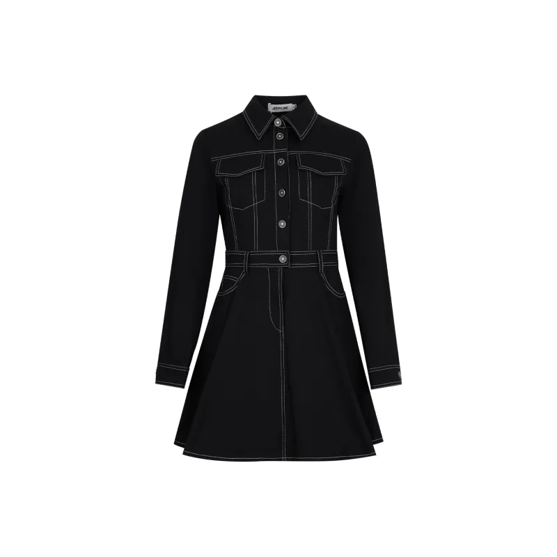 JESSYLINE Long Sleeved Dress Women's Black-0