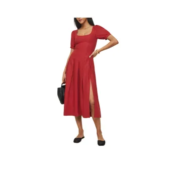 REFORMATION Coucou Linen Dress Short-Sleeved Dresses Women's Tomato Red