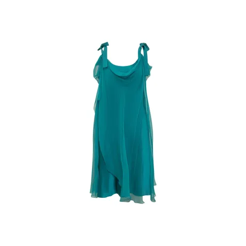 ALBERTA FERRETTI Satin Cocktail Longuette Midi Dress