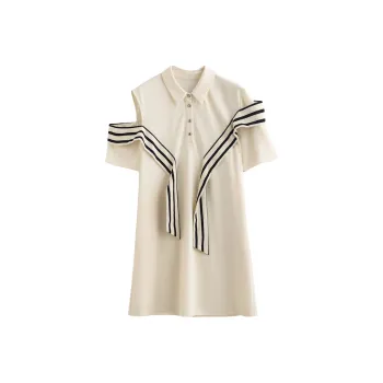 Initial Language Short Sleeved Dress Women's Apricot