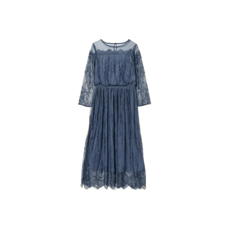 Beams Long Sleeved Dress Women's Blue-0