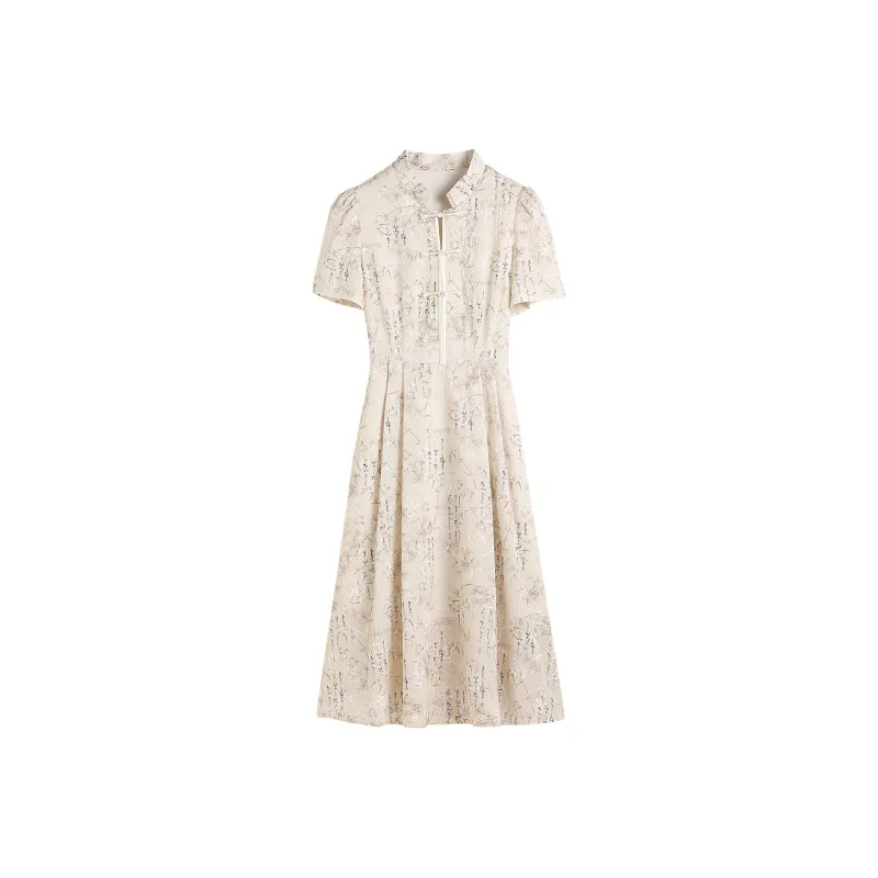 Hang Yi Court Short Sleeved Dress Women's Khaki-0