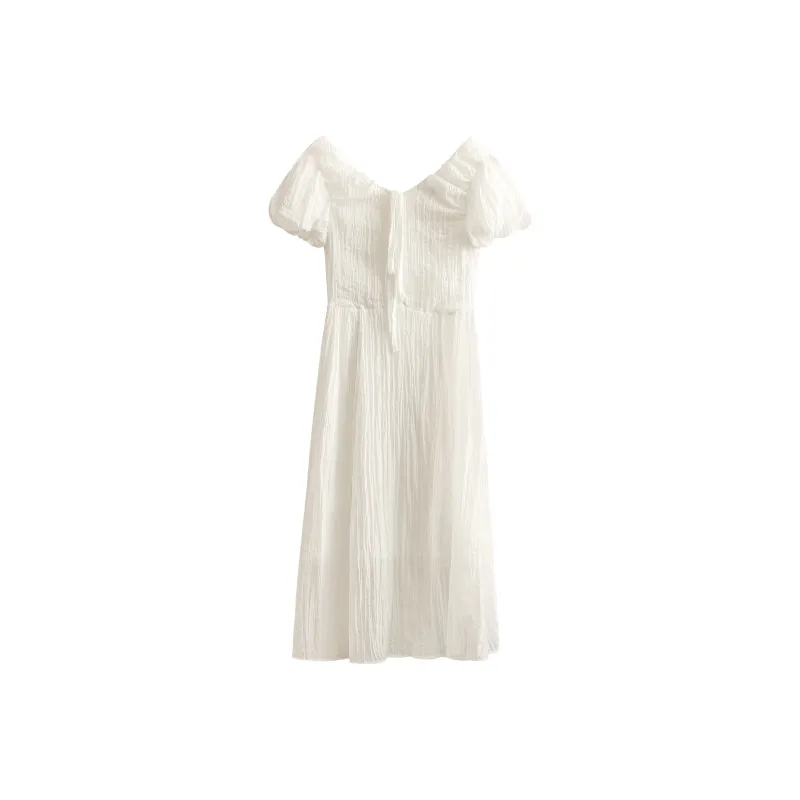 HUULOB Short-Sleeved Dresses Women's White-0