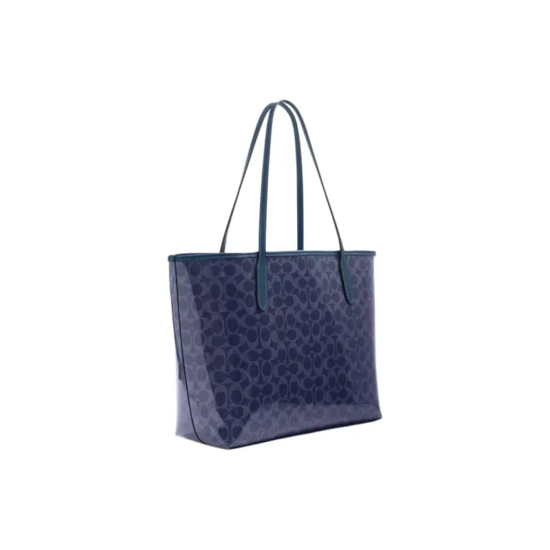 COACH City Coated Canvas Tote Bag, Shopping Bag, Handbag, Shoulder Bag Tubas Women's Dark Blue-1