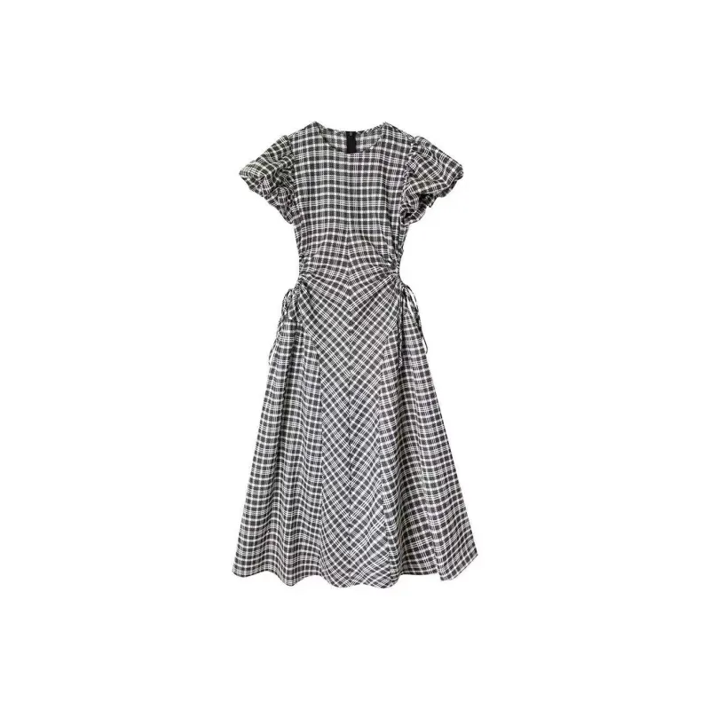 KEAB Short Sleeved Dress Women's Black Plaid-0
