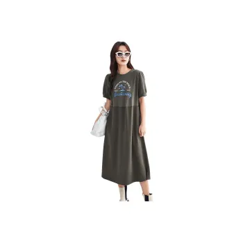 Initial Language Short Sleeved Dresses Women's Copper Green