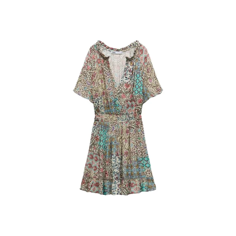 ZARA Short-Sleeved Dresses Women's Multicolor-0