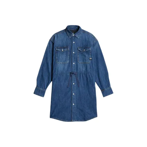 G-STAR RAW Long-Sleeved Dresses Women's Off-White Nusa Blue