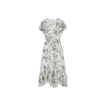 CLUB MONACO Short Sleeved Dresses Women's Black And White Floral