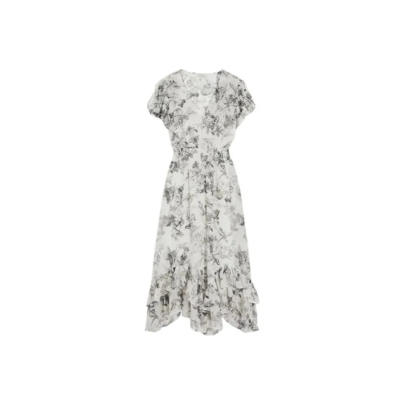 CLUB MONACO Short-Sleeved Dresses Women's Black And White Floral-0