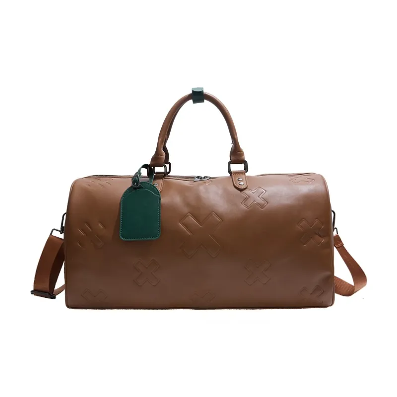 Single Warehouse PU Shoulder Bag, Gym Bag Large Size Unisex Gray/Brown/Black-6