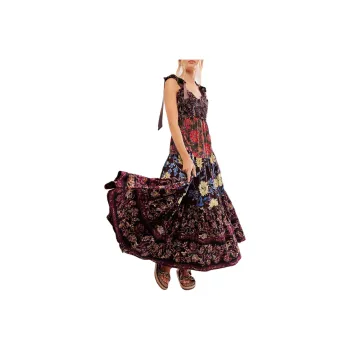 FREE PEOPLE Bluebell Maxi Slip Dresses Women's Black Combo/Black Combo