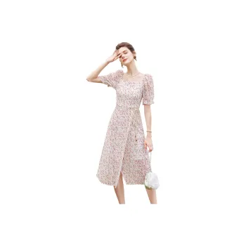 TOUCH Short-Sleeved Dresses Women's White Base With Pink Flowers