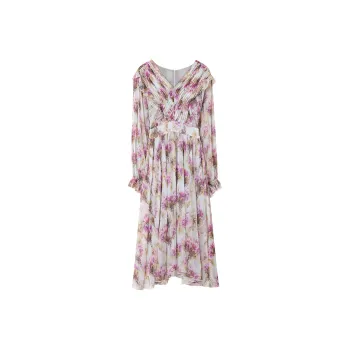 ELF SACK Long-Sleeved Dresses Women's Smudge-Prone Floral Yellow