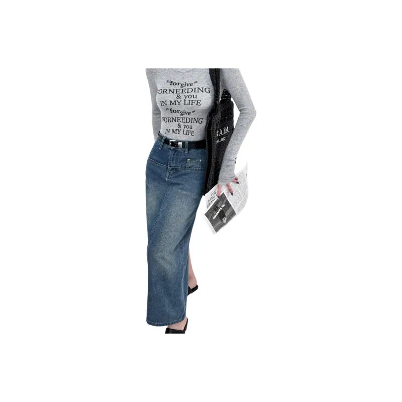 DOUBLE Z SHOP Denim Long Skirt Women's Blue-0
