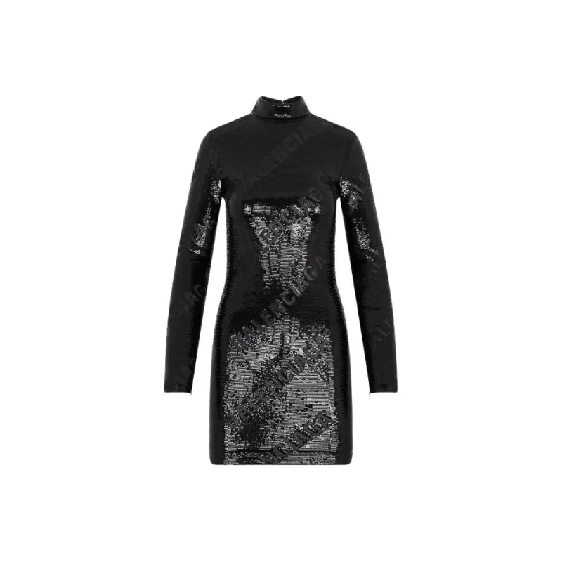 Balenciaga All Over Sequin Embellished Highneck Dress-0