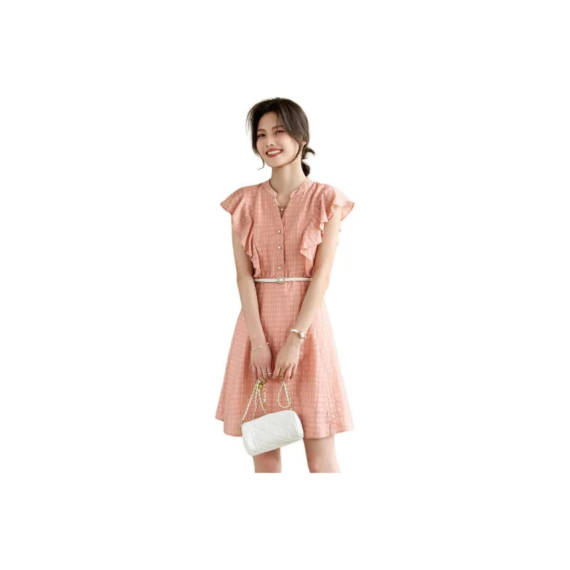 Still Quiet Short Sleeved Dress Women's Pink-0