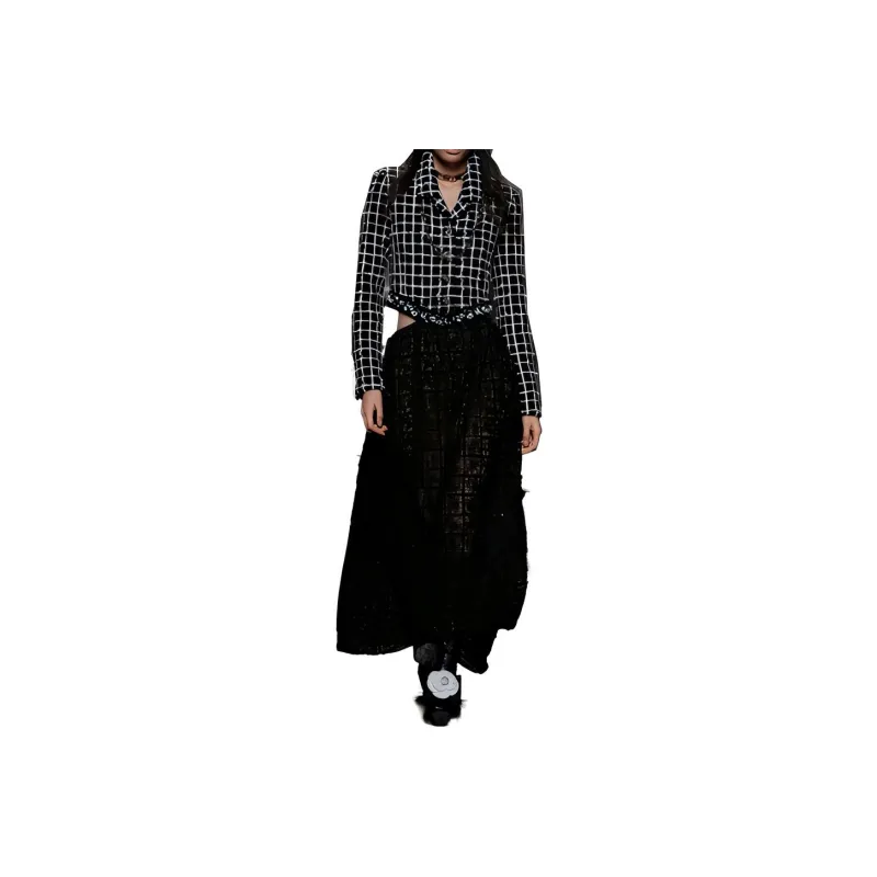 CHANEL Long-Sleeved Dresses Women's Black/White-0