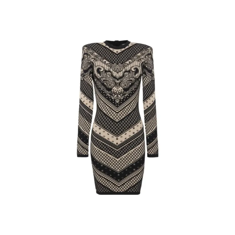 BALMAIN Monogram pattern Knitted Minidress-0