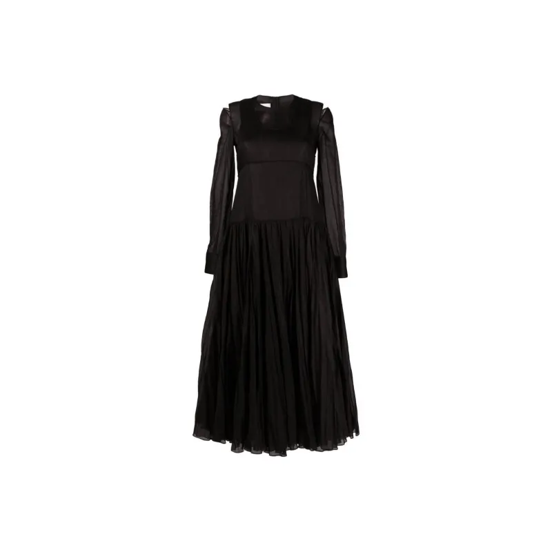 JIL SANDER Pleat Detailed Crewneck Midi Dress-0