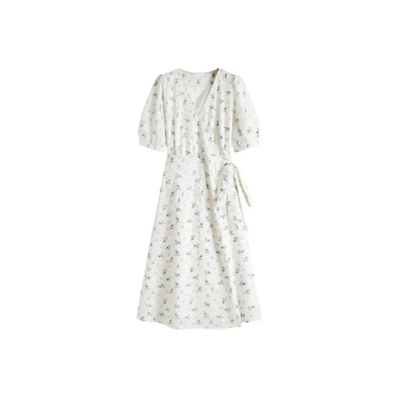 HANDAIWEI Short Sleeved Dresses Women's White-0