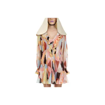 Self portrait Long Sleeved Dresses Women's Red Pink Mixed Color