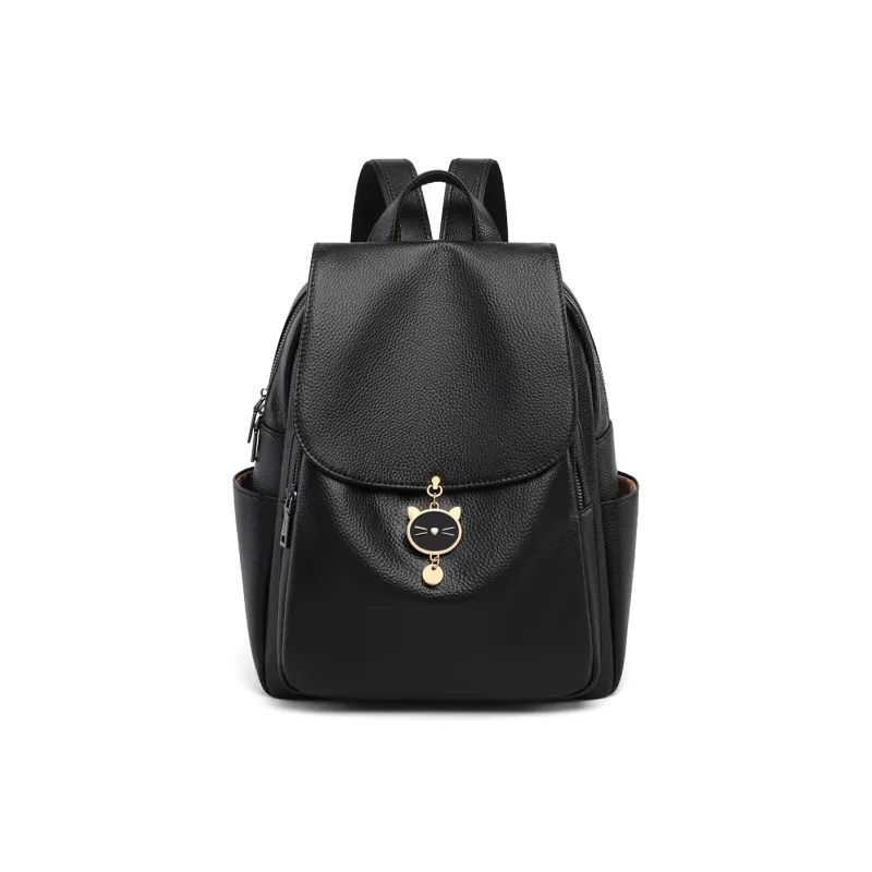 EBLAN Cow Leather Backpack Large Size Women's Black-1