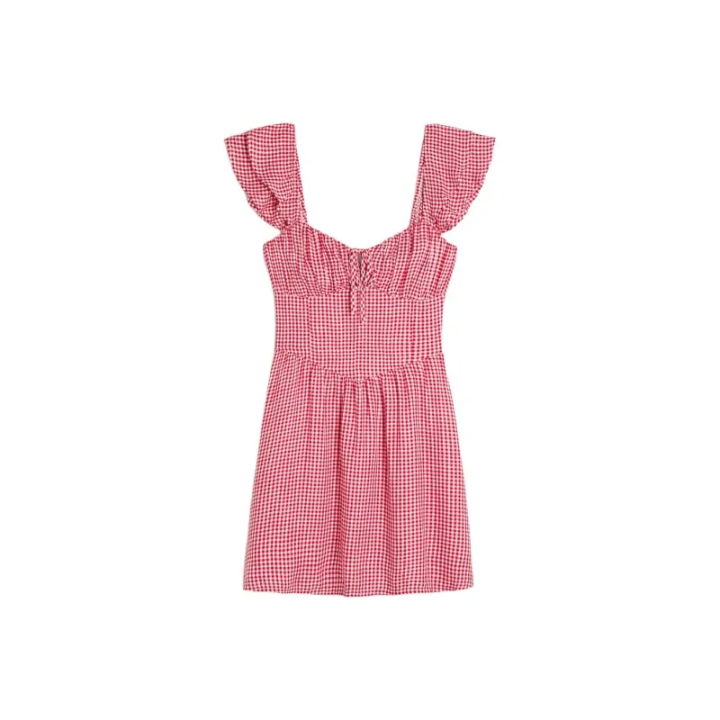 Hollister Short Sleeved Dresses Women's Red Plaid-0